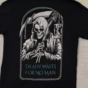 NEW Zero Foxtrot T Shirt Men‎ Small Black Skull Death Waits For No Man Reaper